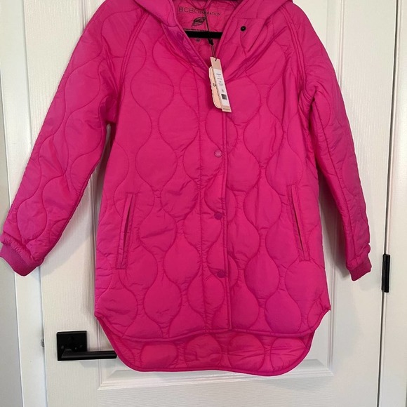 BCBGeneration Missy Eco Quilted Topper Coat X-Small Hot Pink - Picture 3 of 7